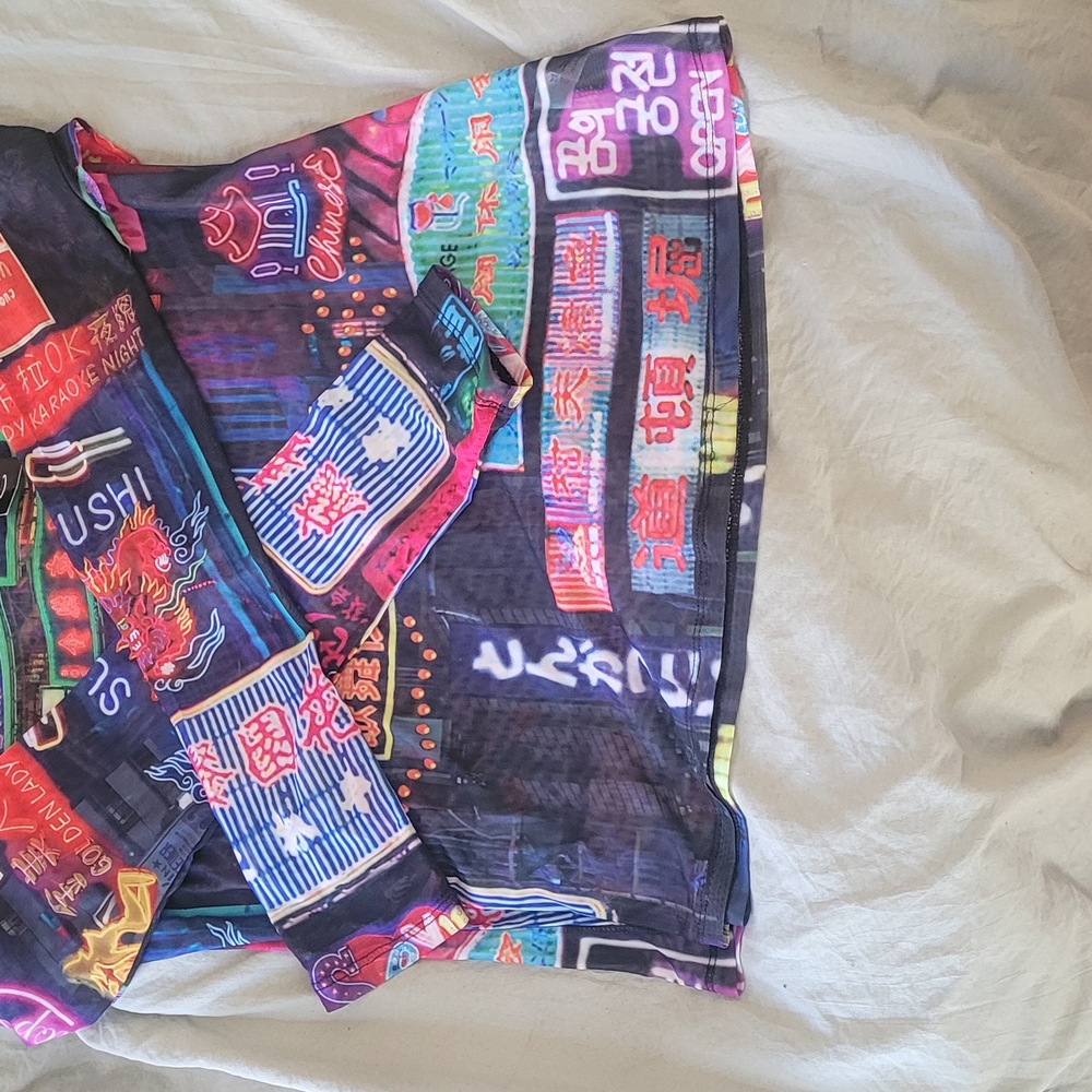 NWT Colorful Mesh Neon Print Shirt